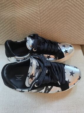 Zadig & Voltaire Silver and Black Star Low-Top Sneakers